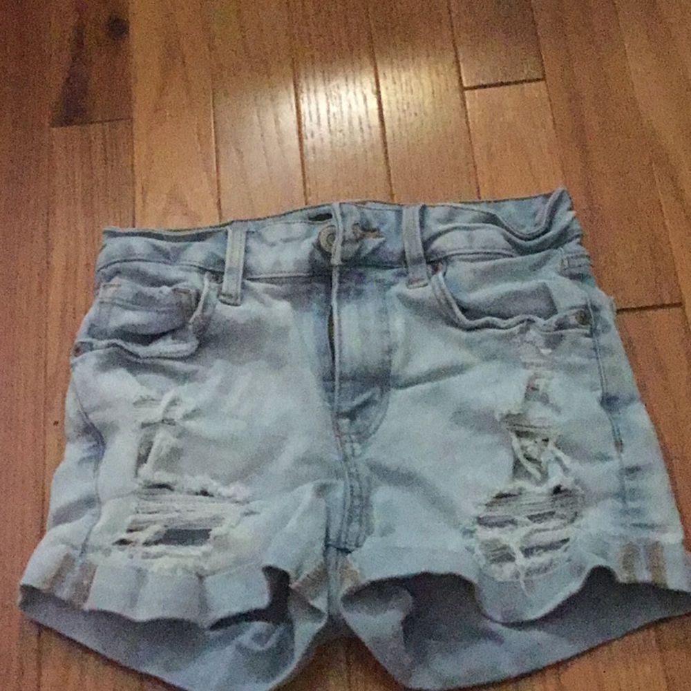Distressed Light Blue Denim Shorts